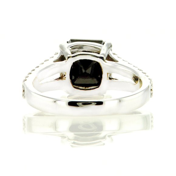 Black Diamond Split Shank Alternative Engagement Ring 14K White Gold 3.76 TCW - Picture 7 of 9